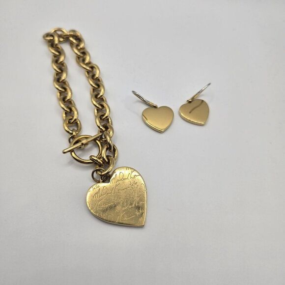 Michael Kors Gold-Tone Heart Charm Bracelet Earrings Rhinestone Accents - Picture 5 of 5